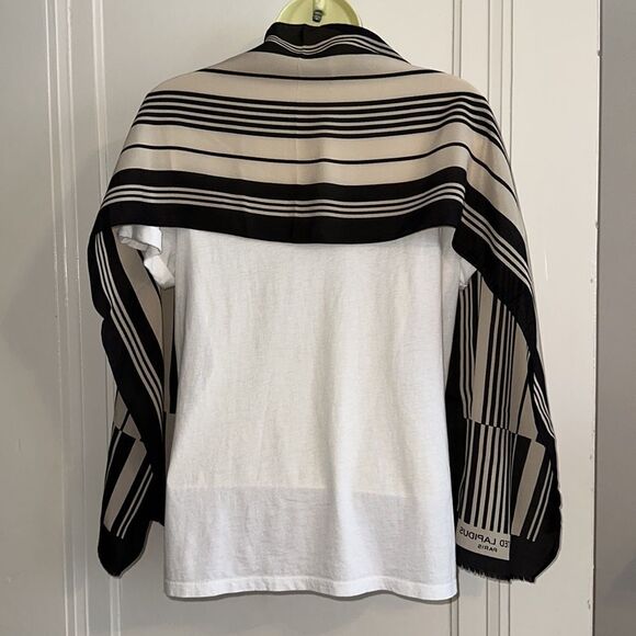 Vintage Ted Lapidus Paris silk black & tan striped long scarf - Picture 6 of 9